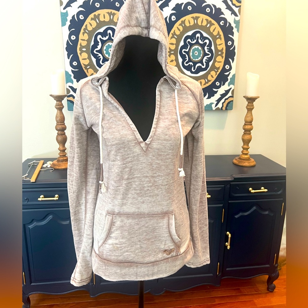 Roxy Burnout Wheat Colored Lightweight Hooded Top… - image 1